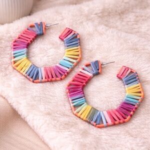 Baublebar Colorful Rafia Wrapped Hexagon Hoop Statement Earrings